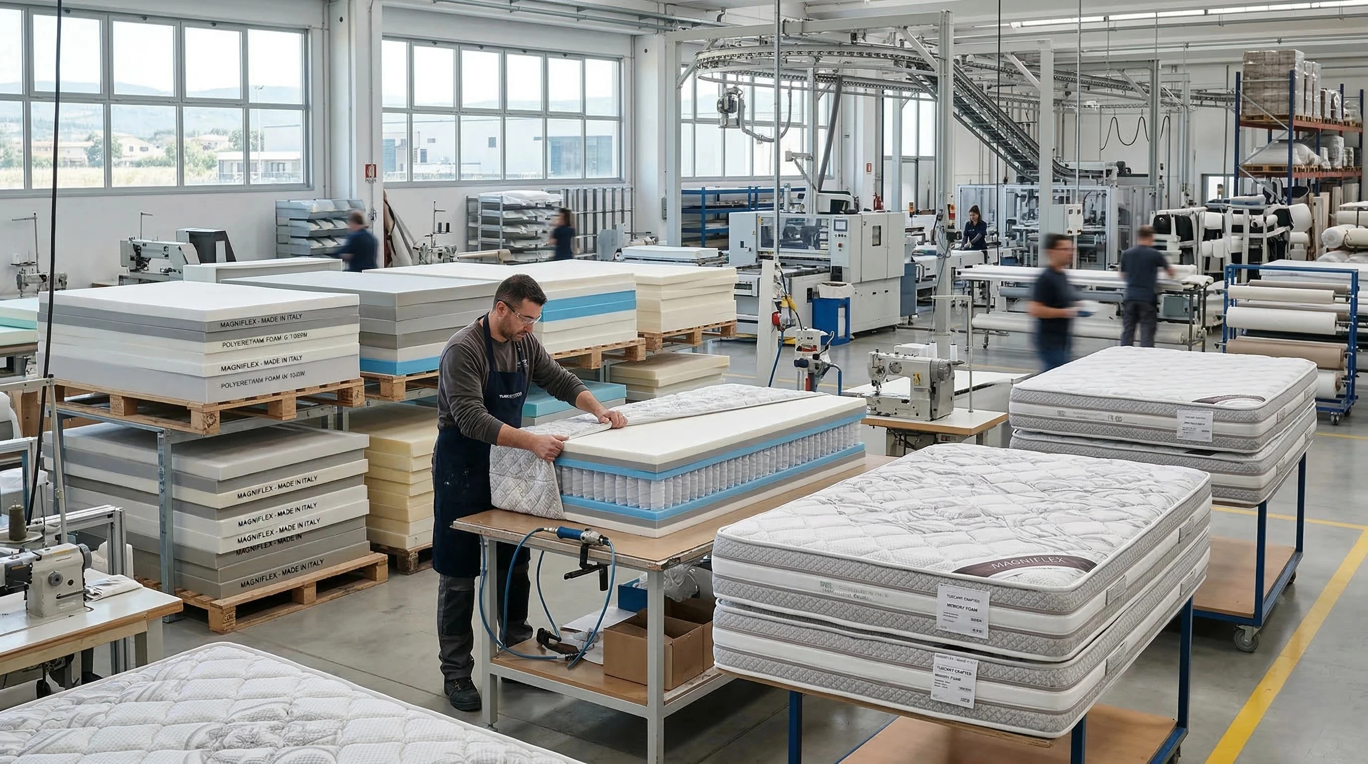 Gusci e lastre: i componenti essenziali della filiera del materasso